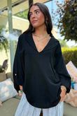 Sandbar Linen Blend Pop Over Shirt Black